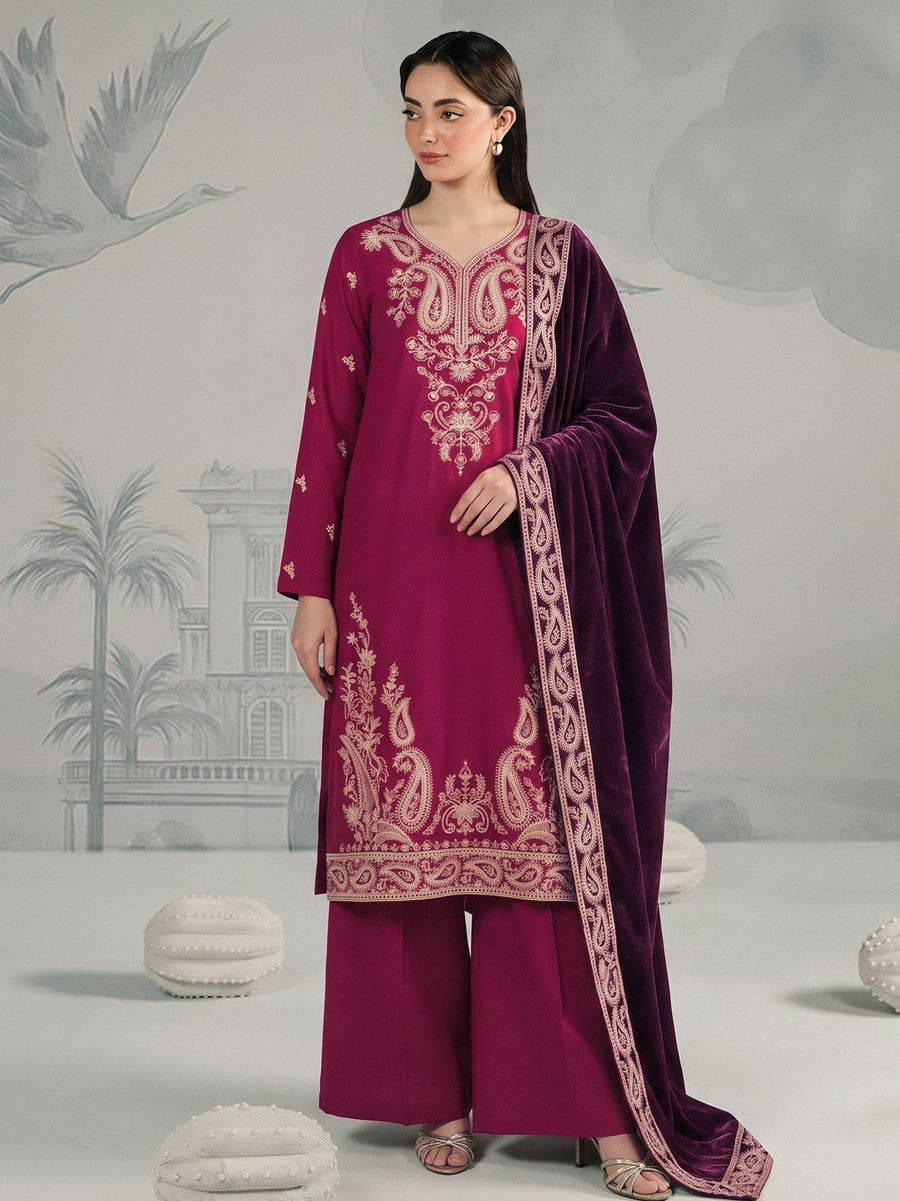 Zeenia Winter Pearls Embroidered Chamki Fabric Unstitched 3Pc Suit D-01