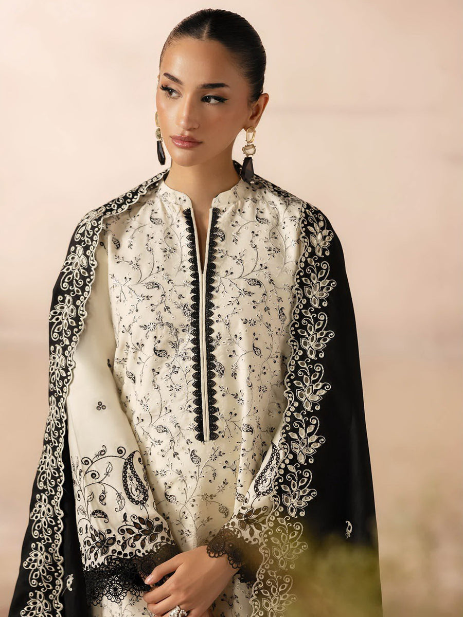 RajBari Sareen Premium Embroidered Viscose Unstitched 3Pc Suit D-01