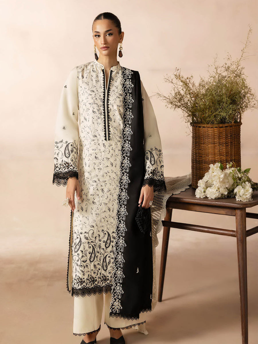 RajBari Sareen Premium Embroidered Viscose Unstitched 3Pc Suit D-01