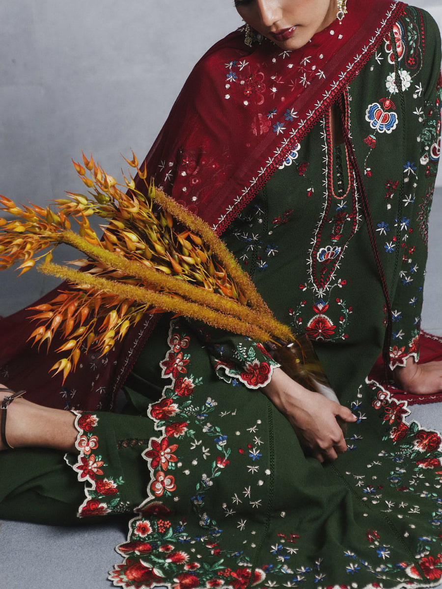 Jugnu Lahore Womenswear Embroidered Karandi Unstitched 3Pc Suit - JITA