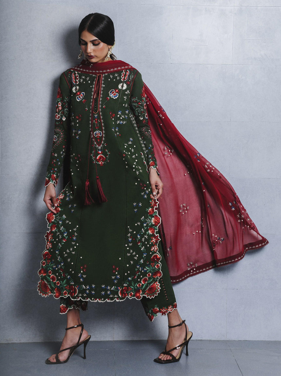 Jugnu Lahore Womenswear Embroidered Karandi Unstitched 3Pc Suit - JITA