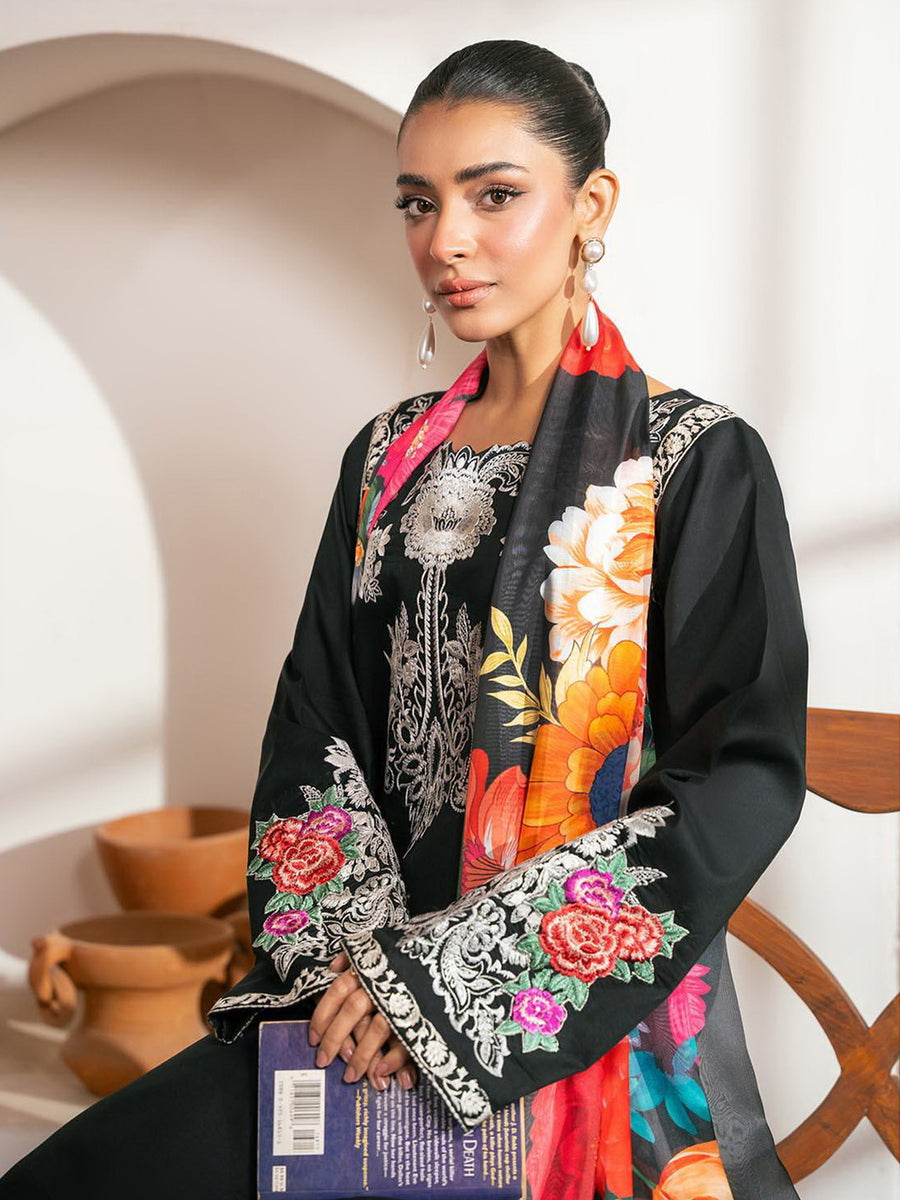 RajBari Parisa Premium Embroidered Lawn Unstitched 3Pc Suit D-08