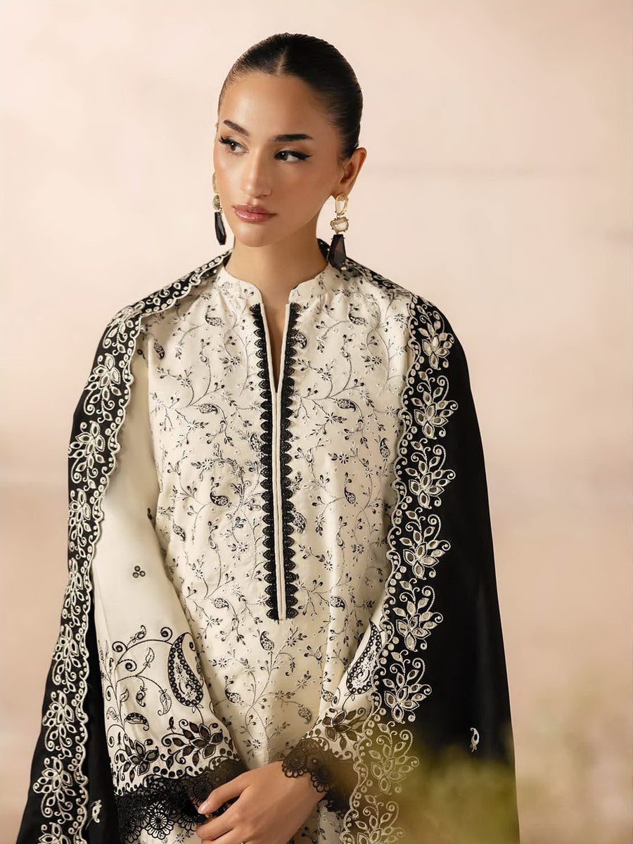 RajBari Sareen Premium Embroidered Viscose Unstitched 3Pc Suit D-01