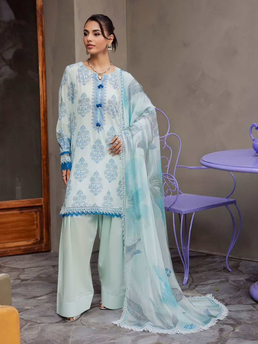 NUREH Signature Prints Unstitched Printed Lawn 3Pc Suit SP-158