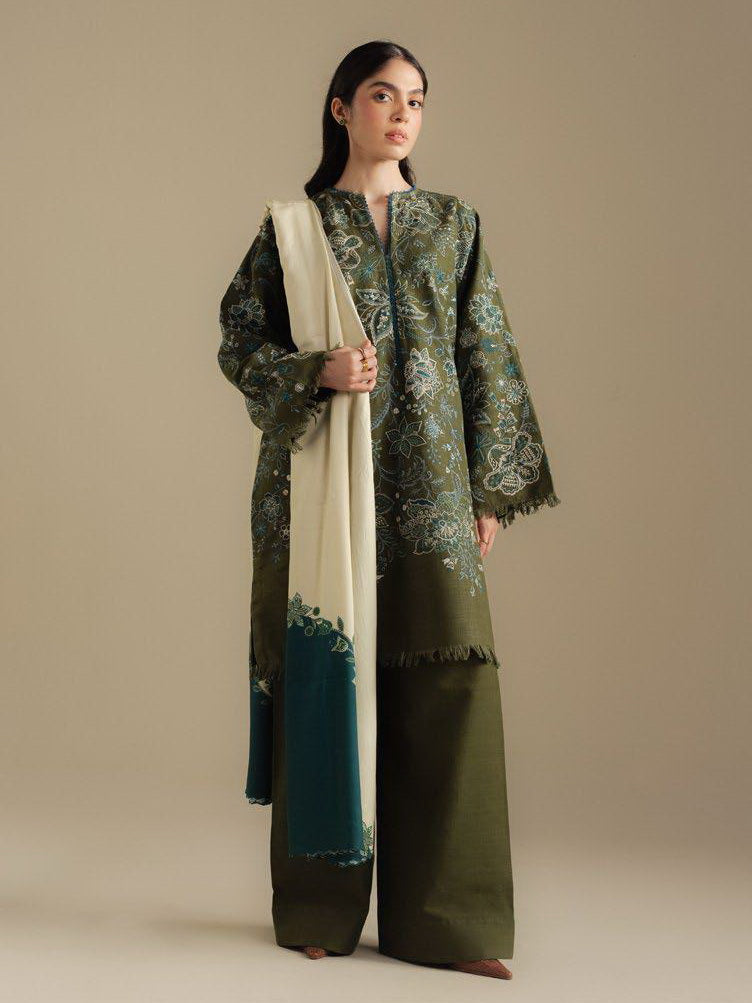 Coco by Zara Shahjahan Winter Unstitched Khaddar 3Pc Suit D-02A MIST