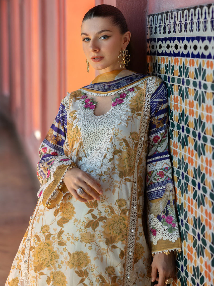 Elaf Premium Signature Embroidered Lawn Unstitched 3Pc Suit EST-05A ESTELLE