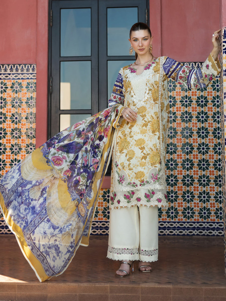 Elaf Premium Signature Embroidered Lawn Unstitched 3Pc Suit EST-05A ESTELLE