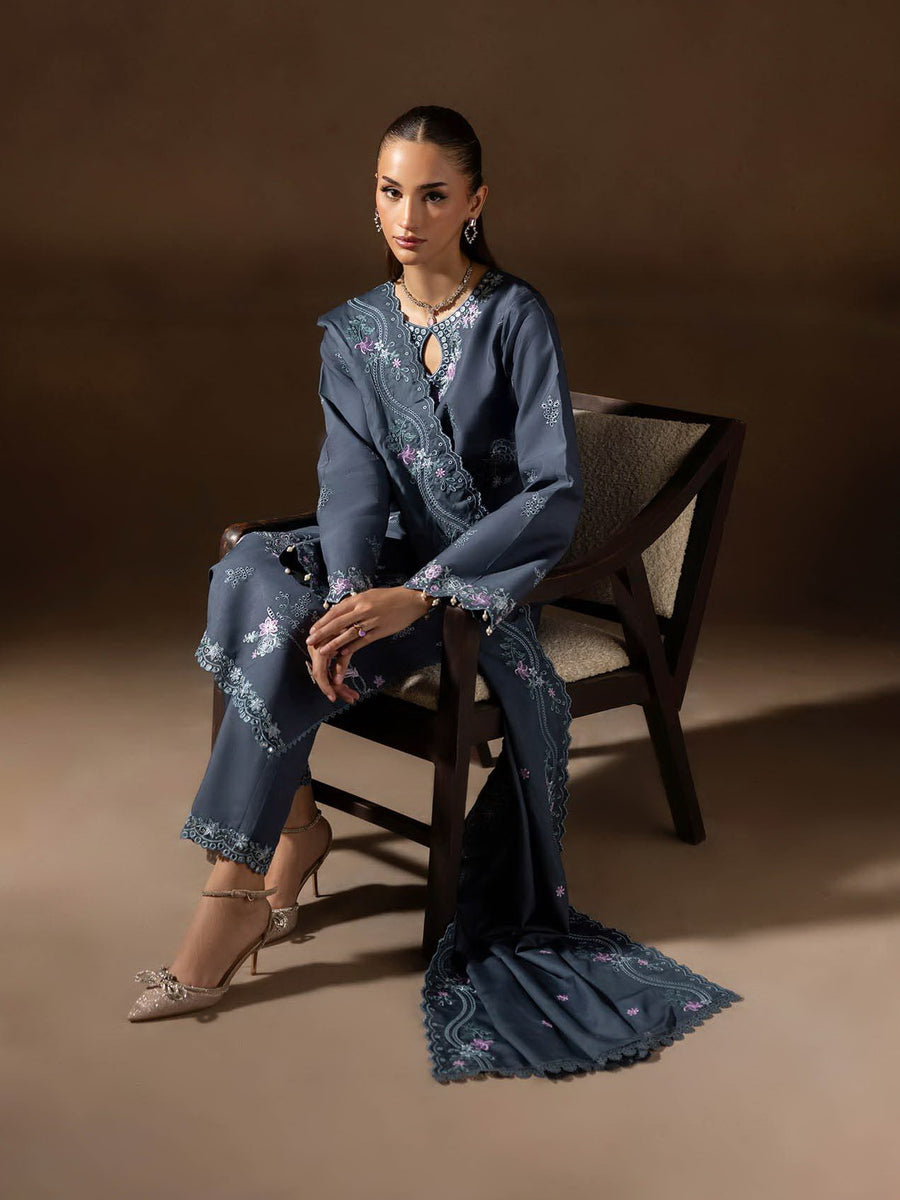 RajBari Sareen Premium Embroidered Viscose Unstitched 3Pc Suit D-09