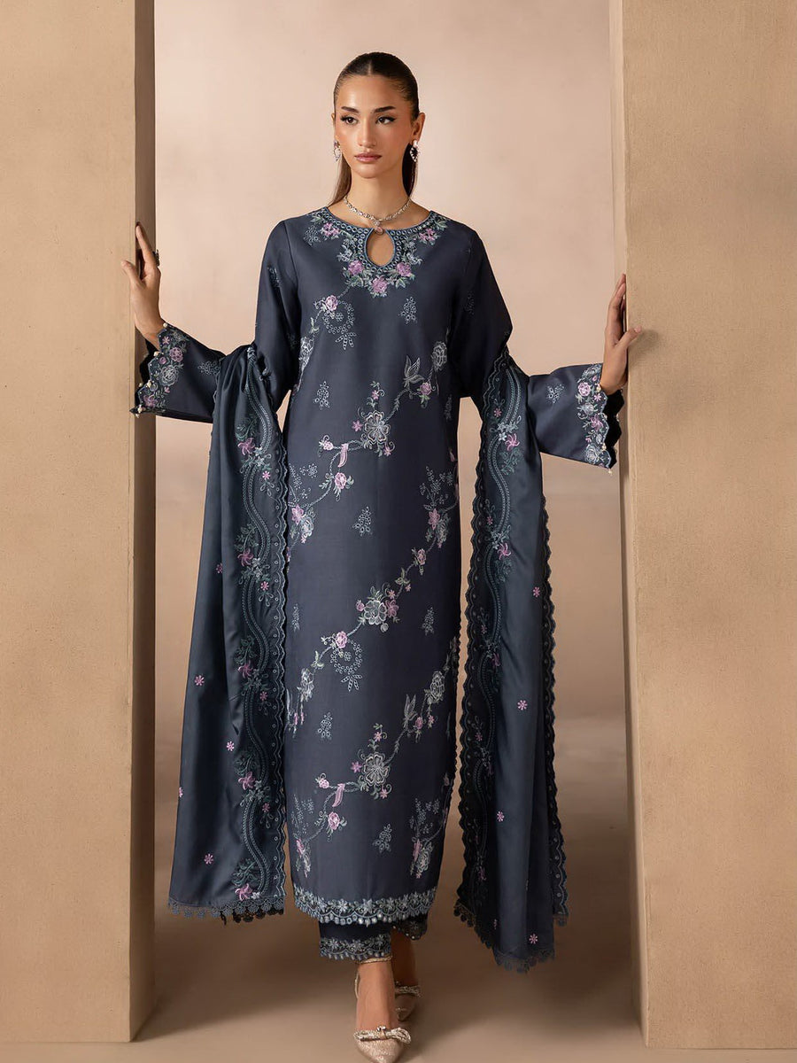 RajBari Sareen Premium Embroidered Viscose Unstitched 3Pc Suit D-09