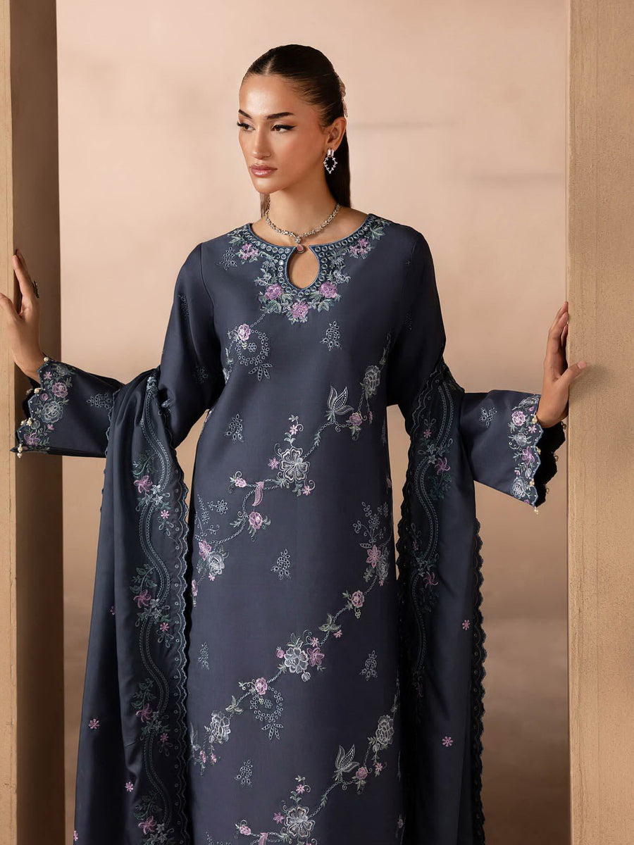 RajBari Sareen Premium Embroidered Viscose Unstitched 3Pc Suit D-09