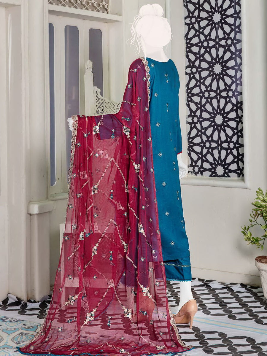 Noir by Humdum Embroidered Slub Linen Unstitched 3Pc Suit D-01