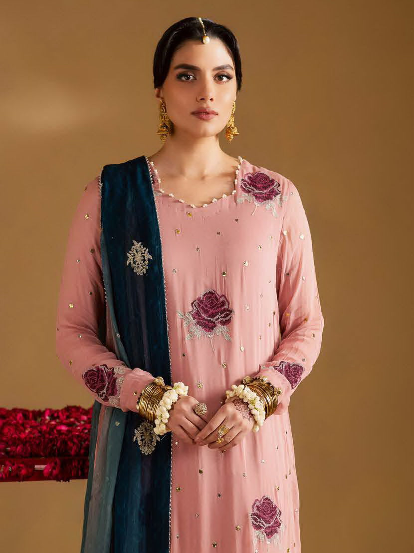 Nureh Mukeshkari Embroidered Mukesh Chiffon Unstitched 3Pc Suit MK-14