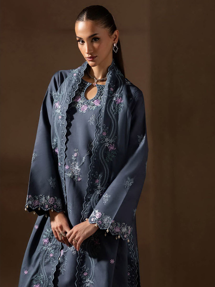 RajBari Sareen Premium Embroidered Viscose Unstitched 3Pc Suit D-09