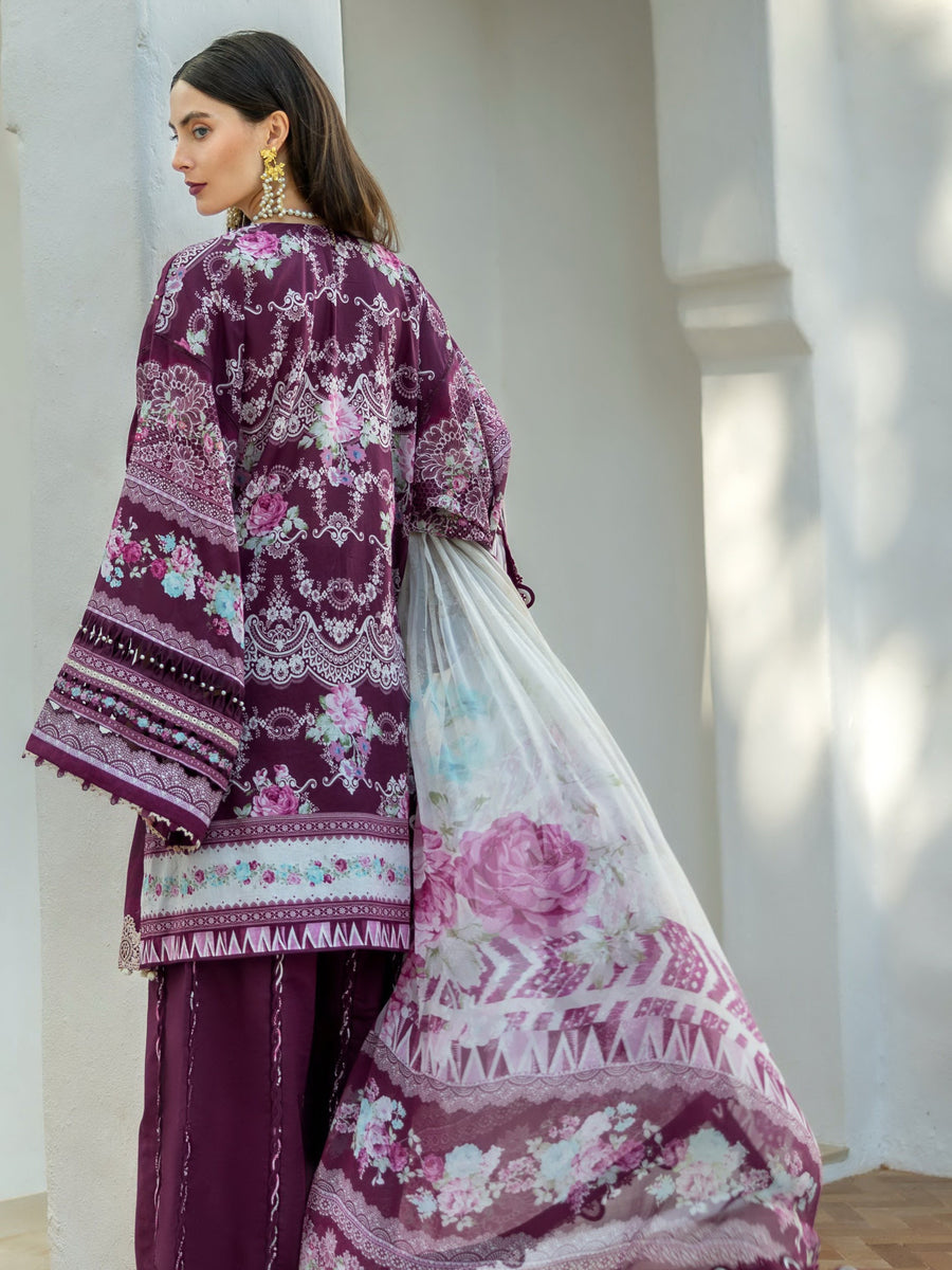 Elaf Premium Signature Embroidered Lawn Unstitched 3Pc Suit EST-06B AZOTIC