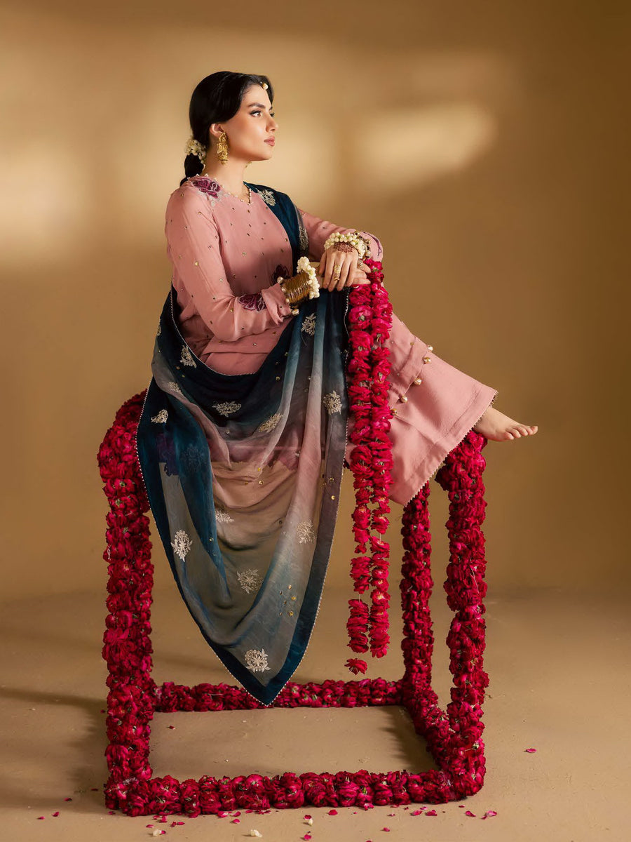 Nureh Mukeshkari Embroidered Mukesh Chiffon Unstitched 3Pc Suit MK-14