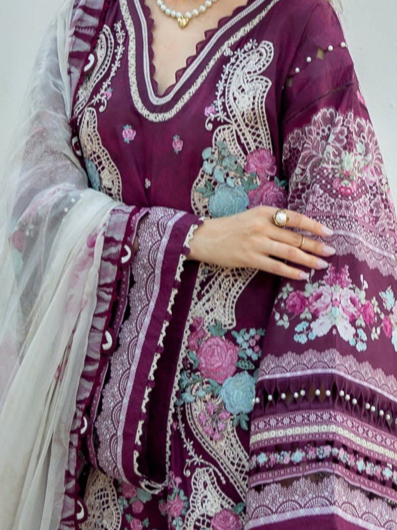 Elaf Premium Signature Embroidered Lawn Unstitched 3Pc Suit EST-06B AZOTIC