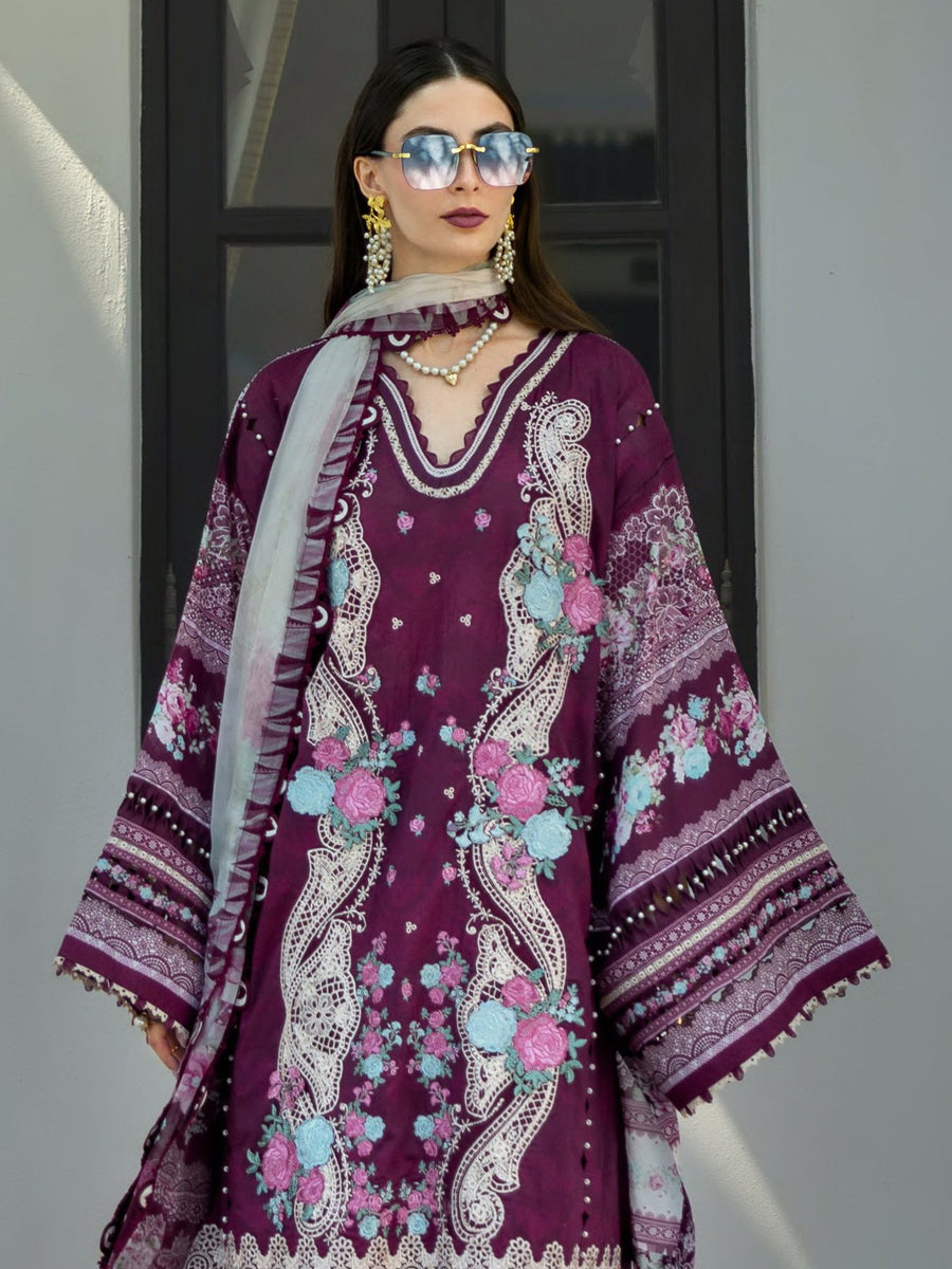 Elaf Premium Signature Embroidered Lawn Unstitched 3Pc Suit EST-06B AZOTIC