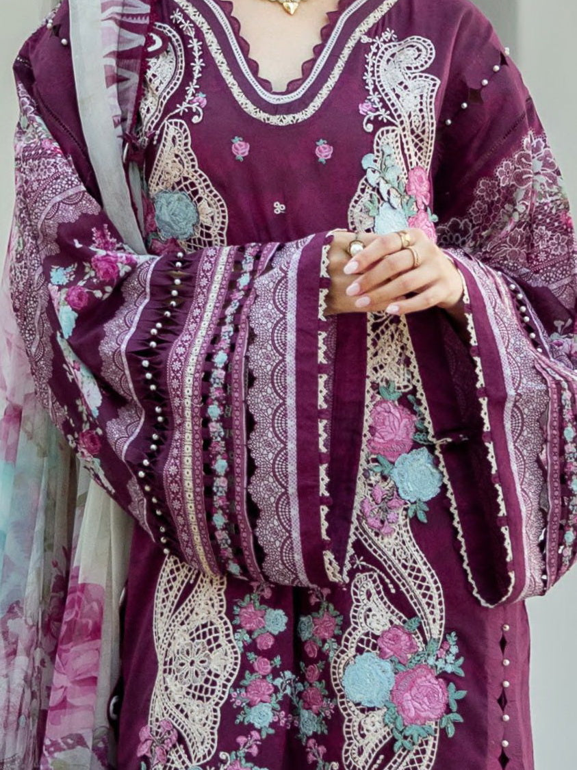 Elaf Premium Signature Embroidered Lawn Unstitched 3Pc Suit EST-06B AZOTIC