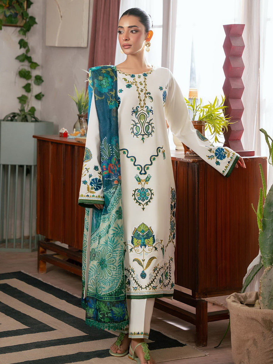 RajBari Parisa Premium Embroidered Lawn Unstitched 3Pc Suit D-05