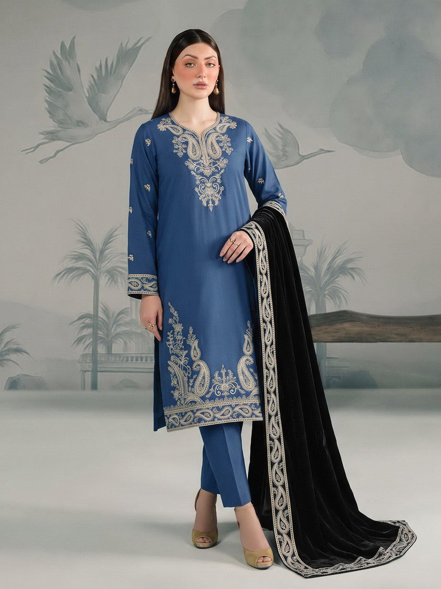 Zeenia Winter Pearls Embroidered Chamki Fabric Unstitched 3Pc Suit D-02