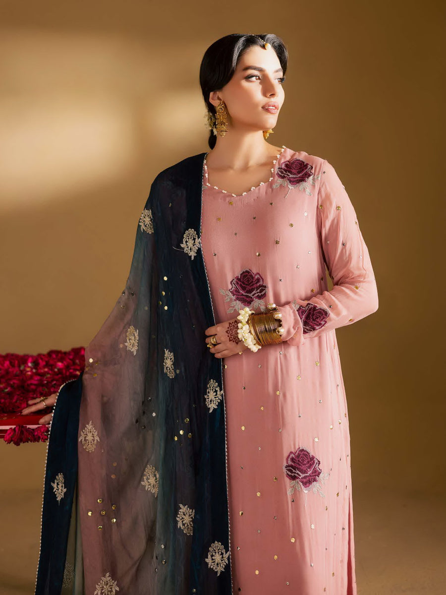Nureh Mukeshkari Embroidered Mukesh Chiffon Unstitched 3Pc Suit MK-14