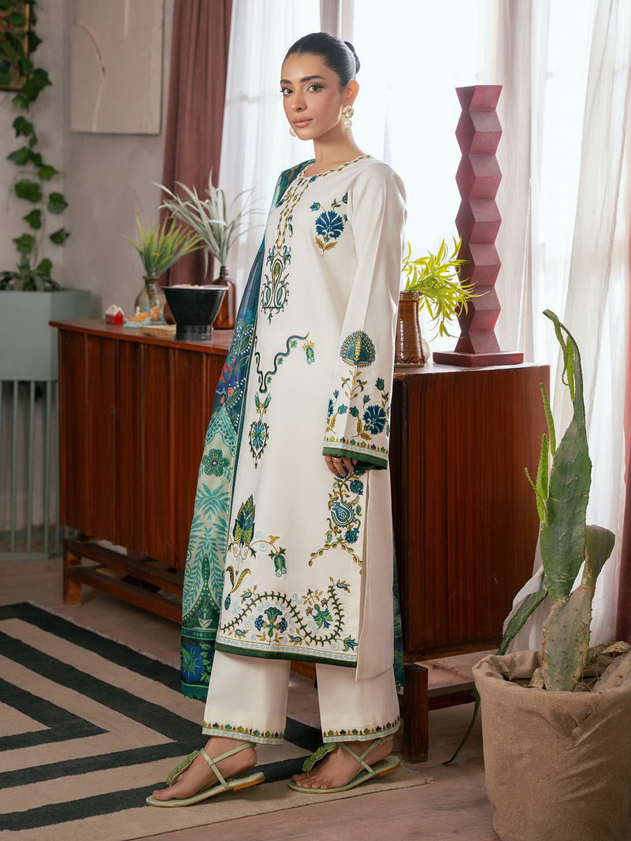 RajBari Parisa Premium Embroidered Lawn Unstitched 3Pc Suit D-05