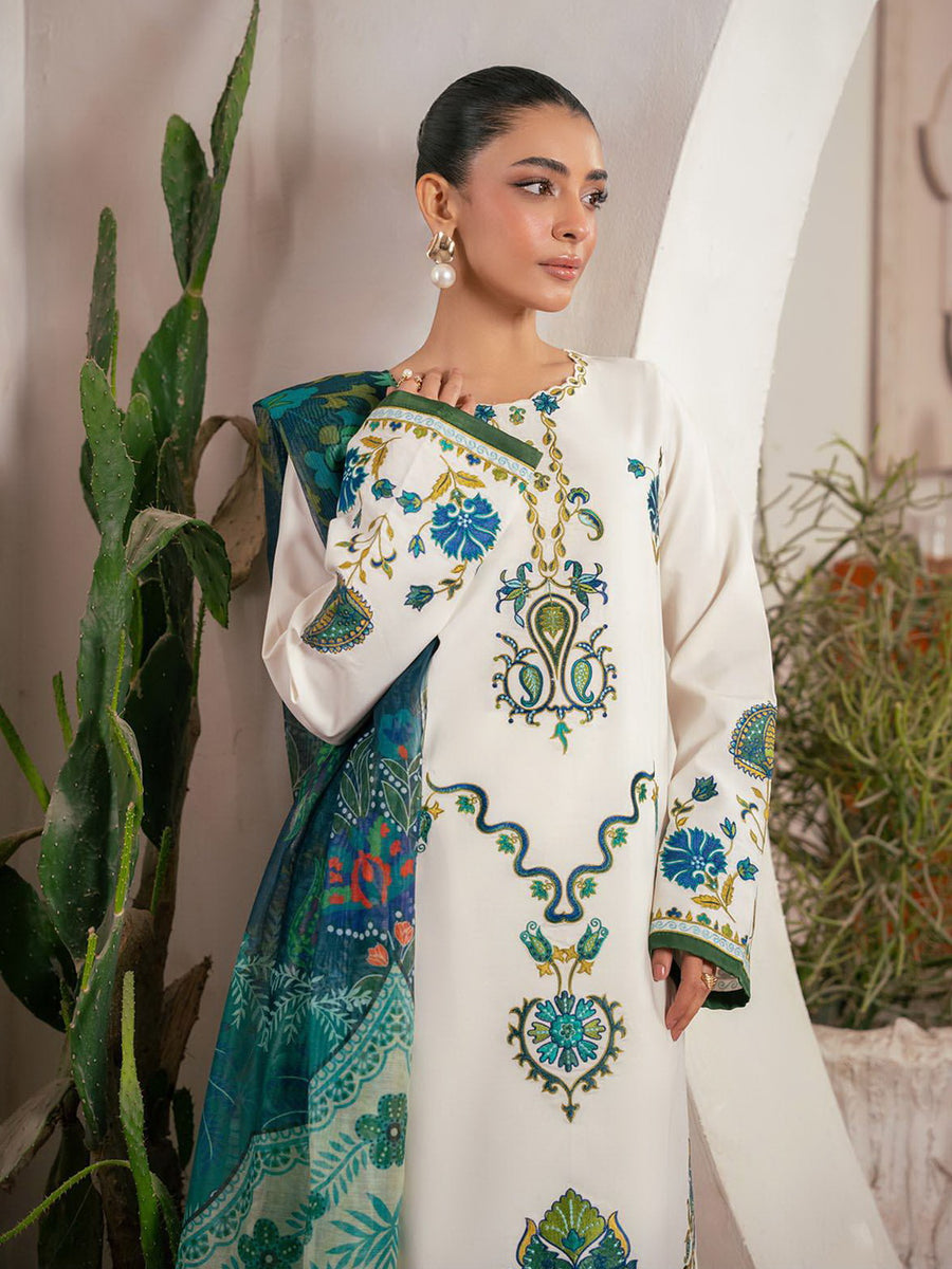 RajBari Parisa Premium Embroidered Lawn Unstitched 3Pc Suit D-05