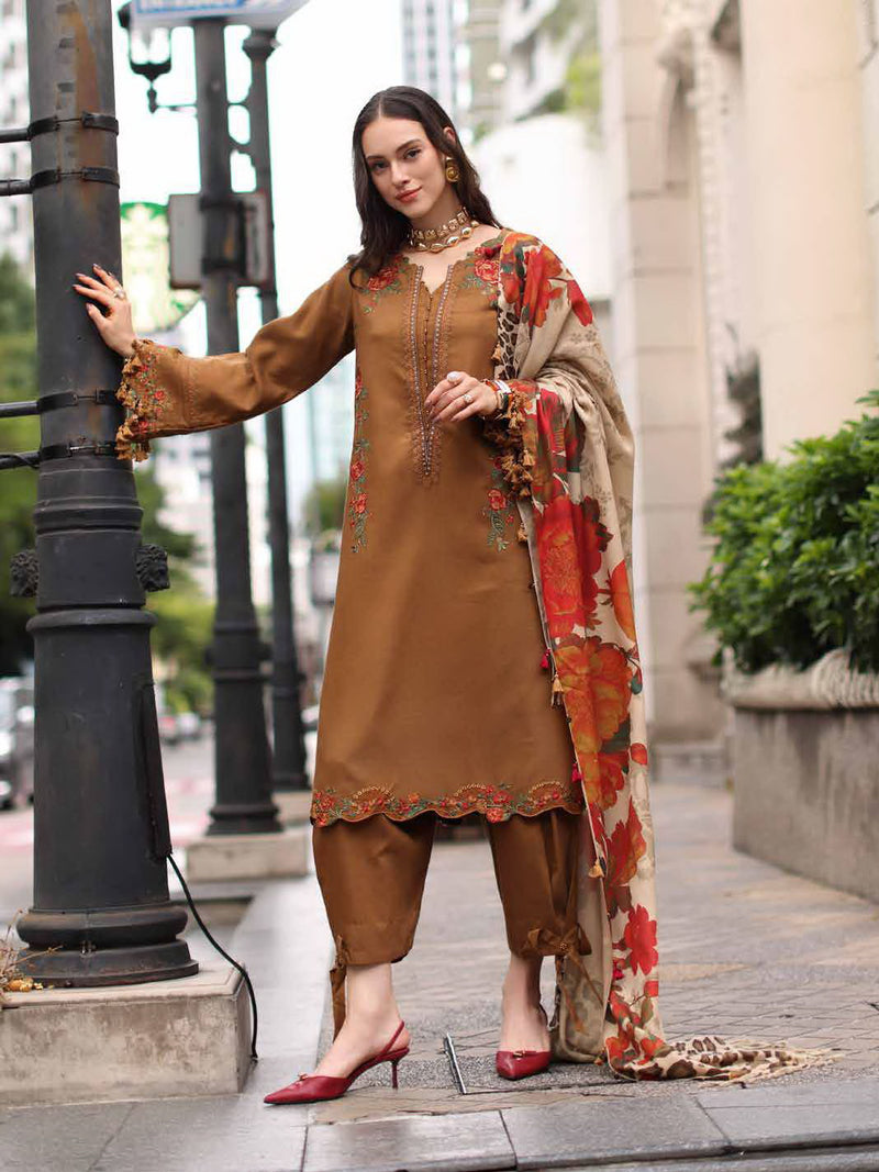 Charizma Poshima Embroidered Peach Leather Unstitched 3Pc Suit PSW6-02