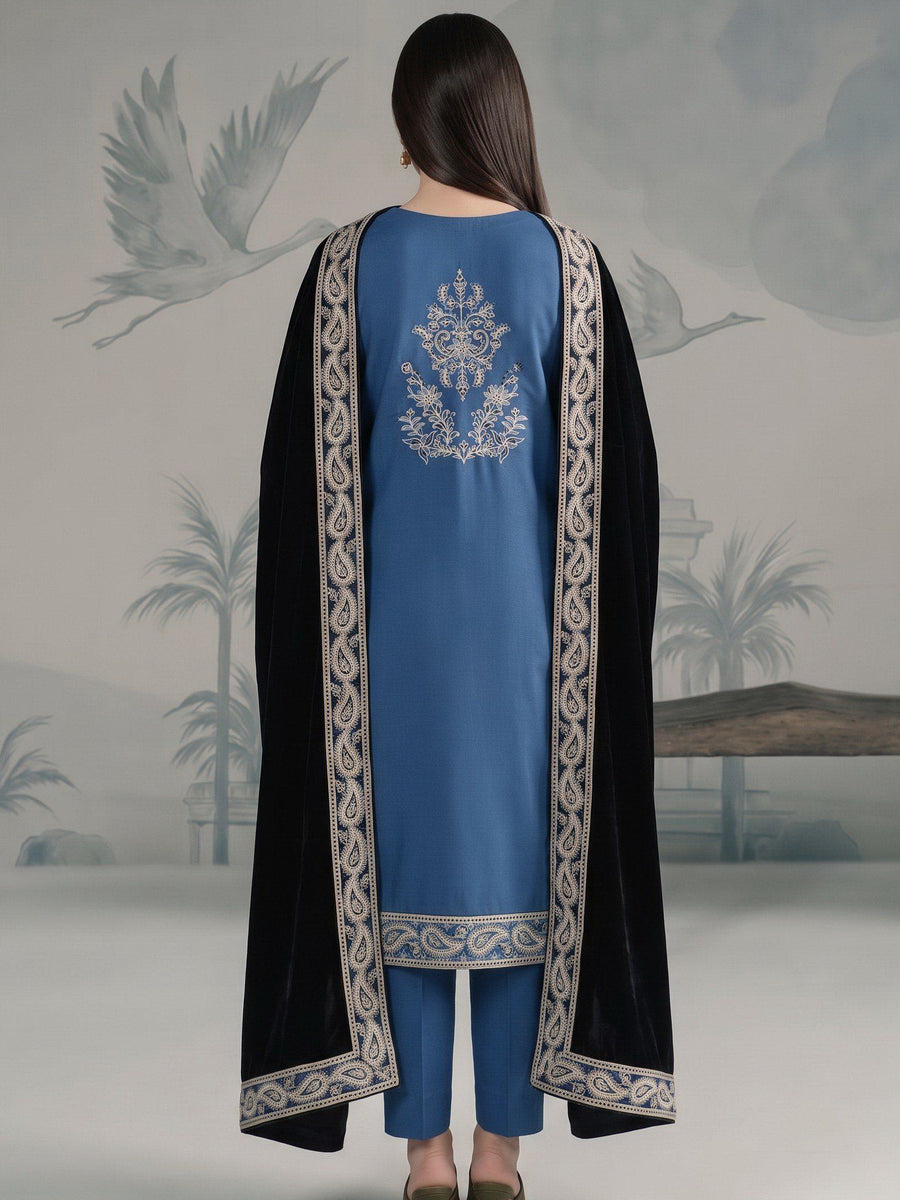 Zeenia Winter Pearls Embroidered Chamki Fabric Unstitched 3Pc Suit D-02