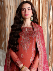 Azure Ensembles Embroidered Chiffon Unstitched 3Pc Suit D-01 IZKA