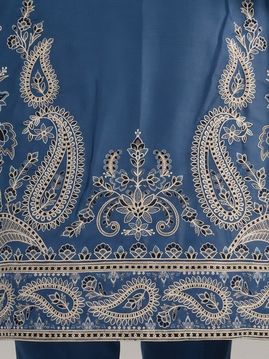 Zeenia Winter Pearls Embroidered Chamki Fabric Unstitched 3Pc Suit D-02