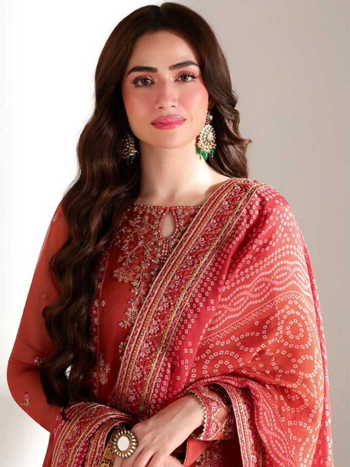 Azure Ensembles Embroidered Chiffon Unstitched 3Pc Suit D-01 IZKA