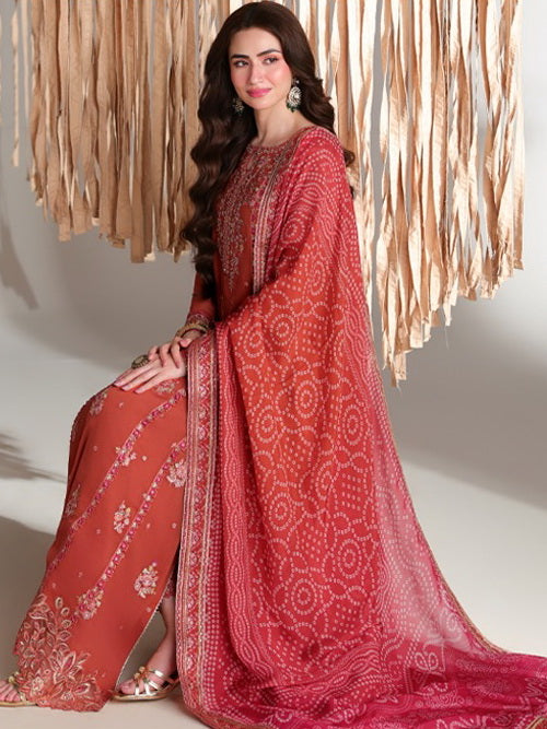 Azure Ensembles Embroidered Chiffon Unstitched 3Pc Suit D-01 IZKA