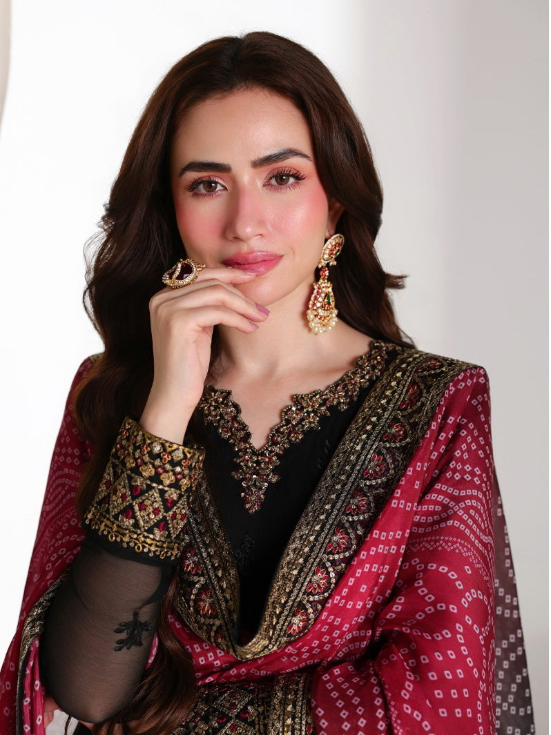 Azure Ensembles Embroidered Chiffon Unstitched 3Pc Suit D-02 VERONA