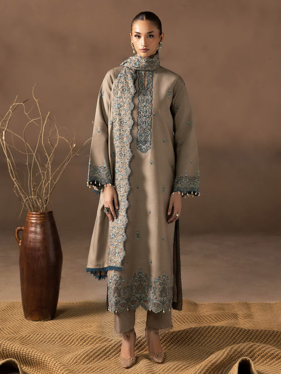 RajBari Sareen Premium Embroidered Viscose Unstitched 3Pc Suit D-03