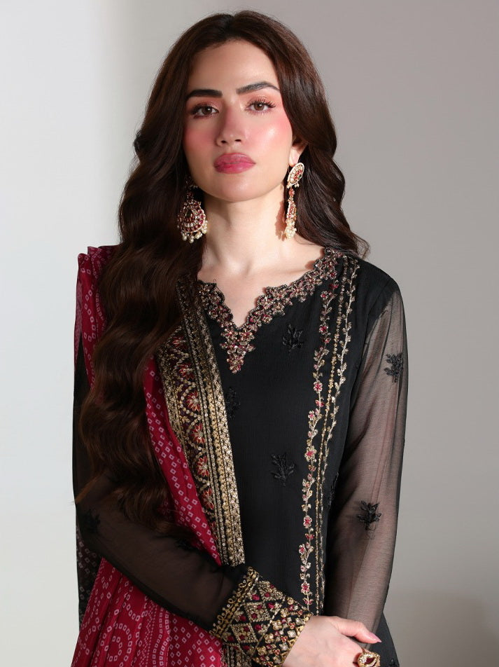 Azure Ensembles Embroidered Chiffon Unstitched 3Pc Suit D-02 VERONA