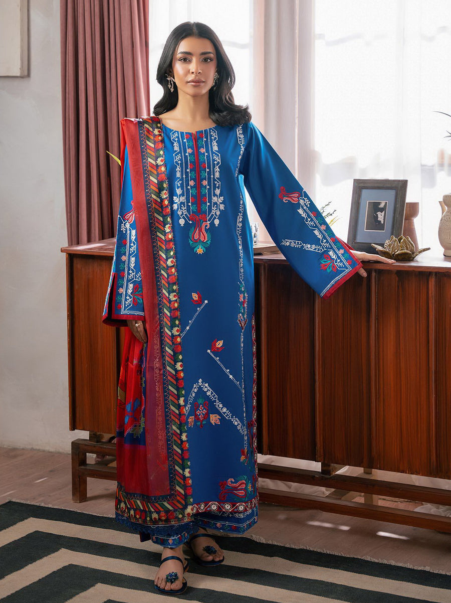 RajBari Parisa Premium Embroidered Lawn Unstitched 3Pc Suit D-09