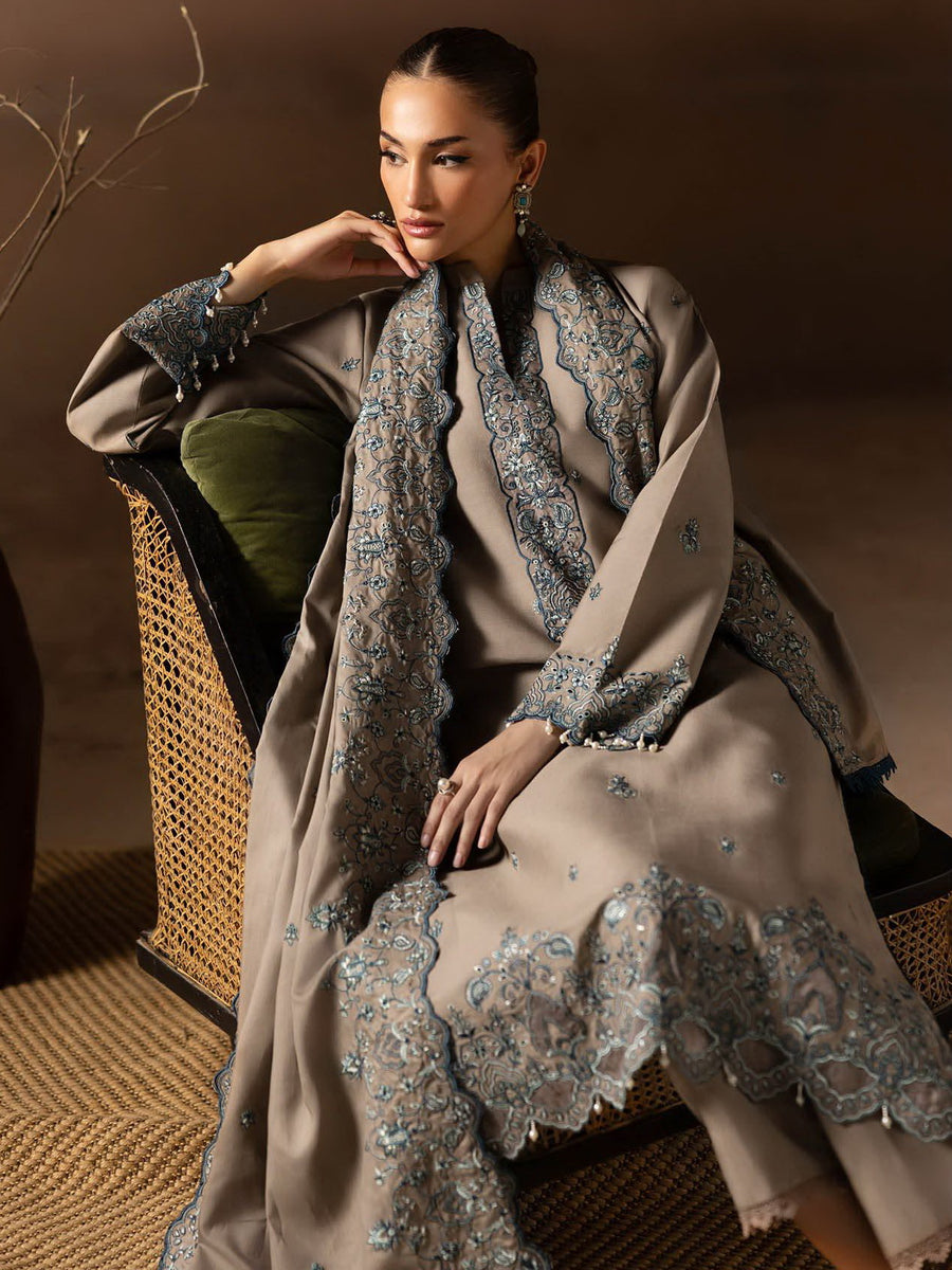 RajBari Sareen Premium Embroidered Viscose Unstitched 3Pc Suit D-03