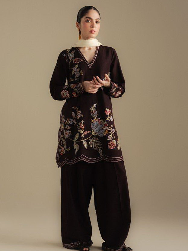 Coco by Zara Shahjahan Winter Unstitched Khaddar 3Pc Suit D-03A BERRY