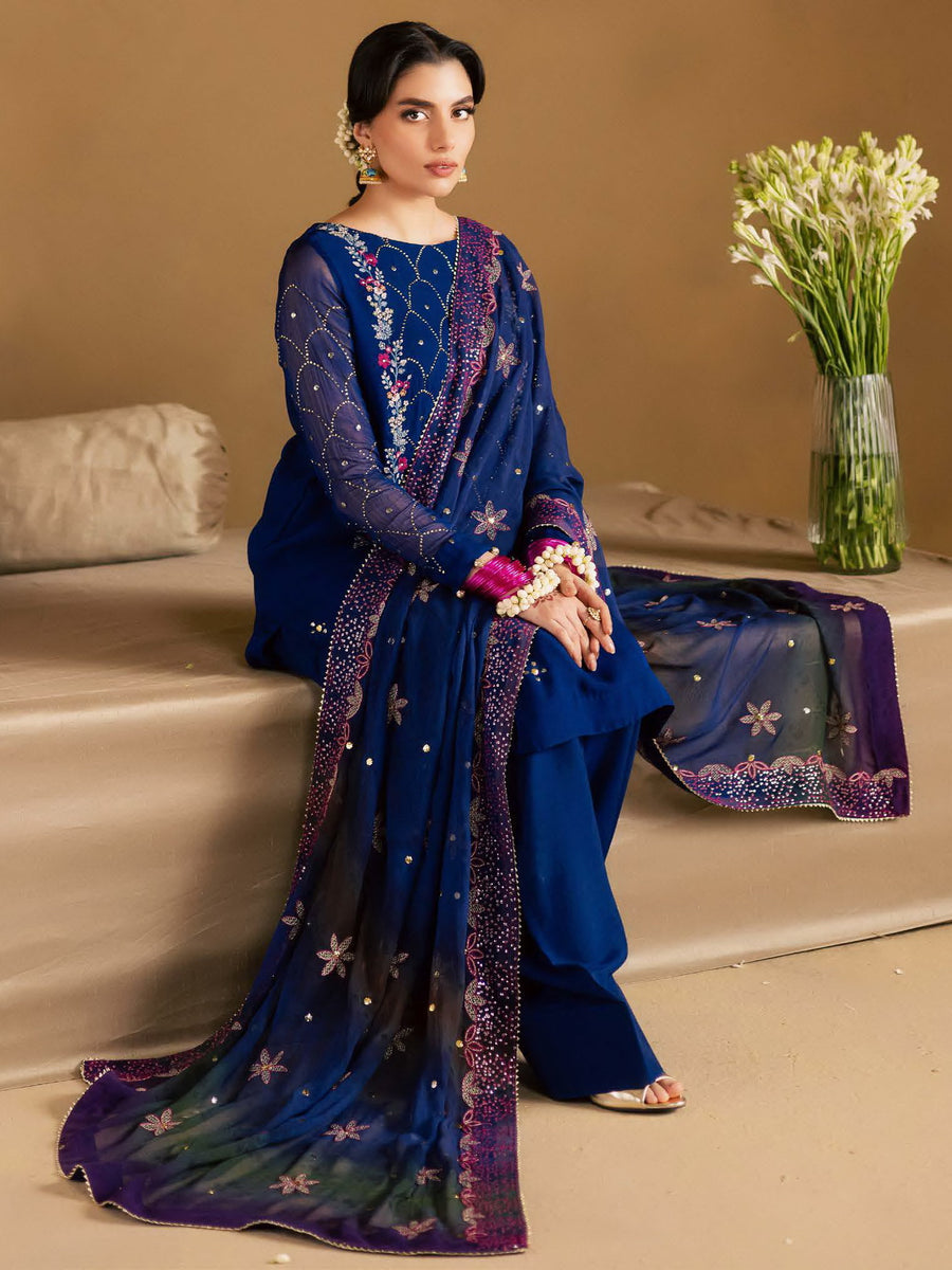 Nureh Mukeshkari Embroidered Mukesh Chiffon Unstitched 3Pc Suit MK-15