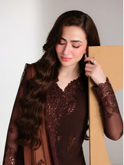 Azure Ensembles Embroidered Chiffon Unstitched 3Pc Suit D-03 MAISON MOCHA