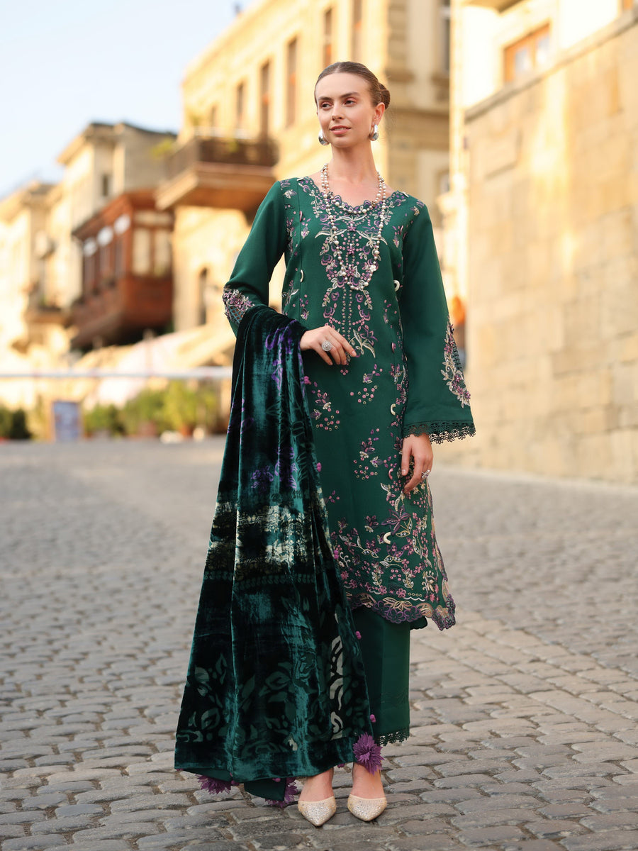 Rang Rasiya Carnation Embroidered Karandi Unstitched 3Pc Suit D-04 Matcha
