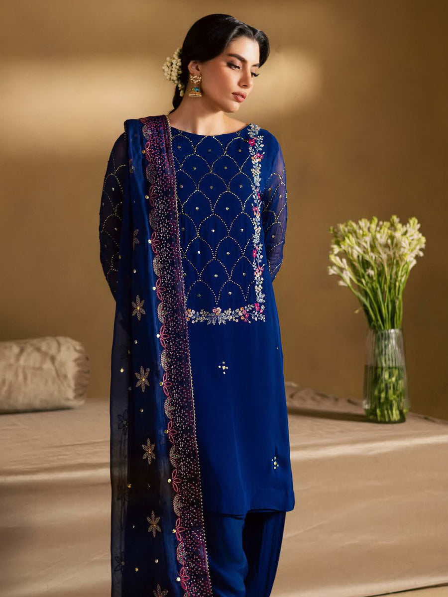 Nureh Mukeshkari Embroidered Mukesh Chiffon Unstitched 3Pc Suit MK-15