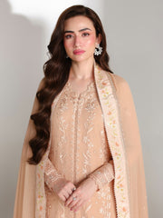 Azure Ensembles Embroidered Chiffon Unstitched 3Pc Suit D-04 CREAM DREAM