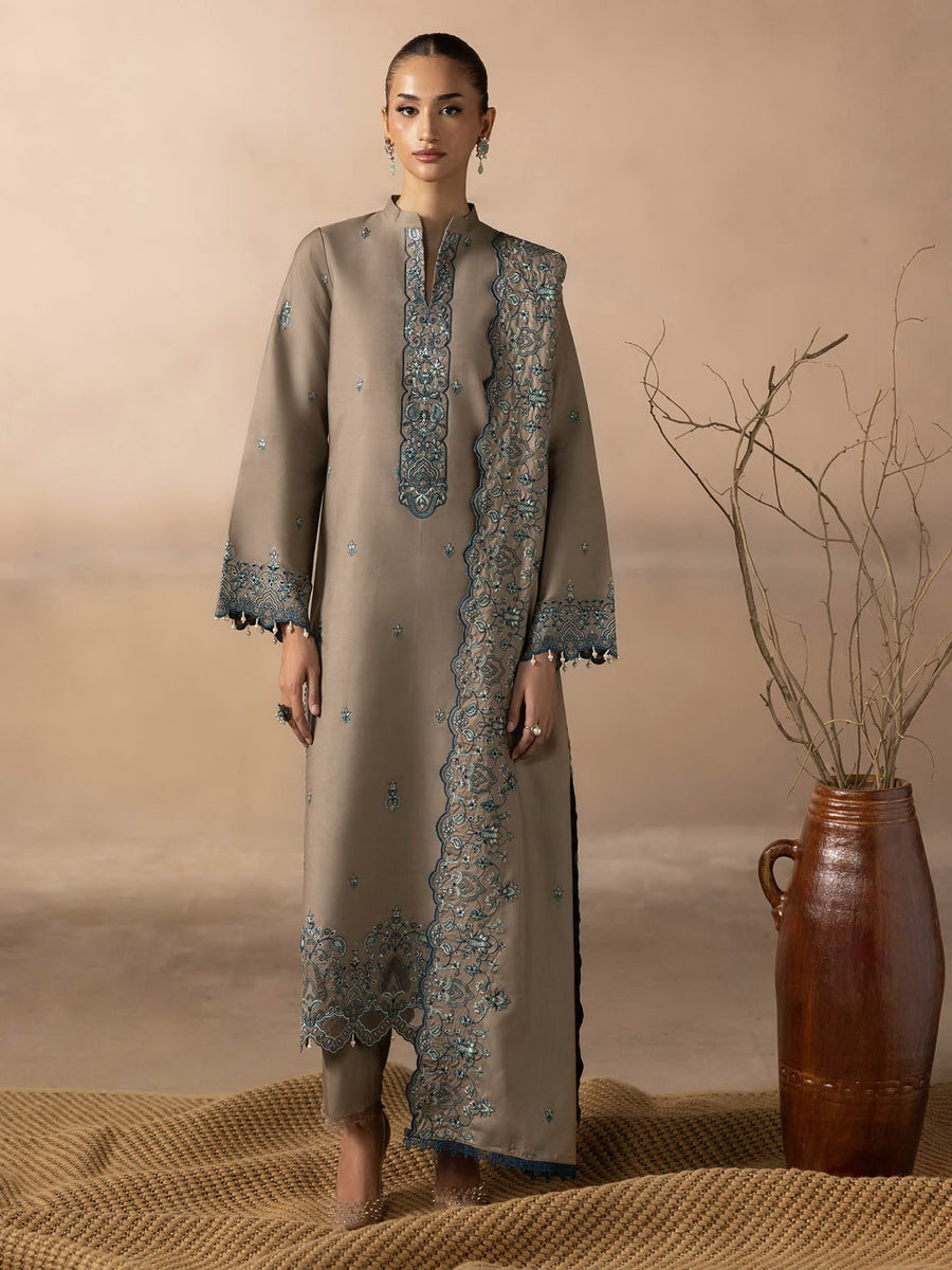 RajBari Sareen Premium Embroidered Viscose Unstitched 3Pc Suit D-03