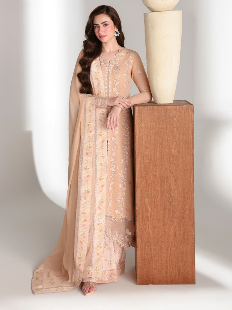 Azure Ensembles Embroidered Chiffon Unstitched 3Pc Suit D-04 CREAM DREAM