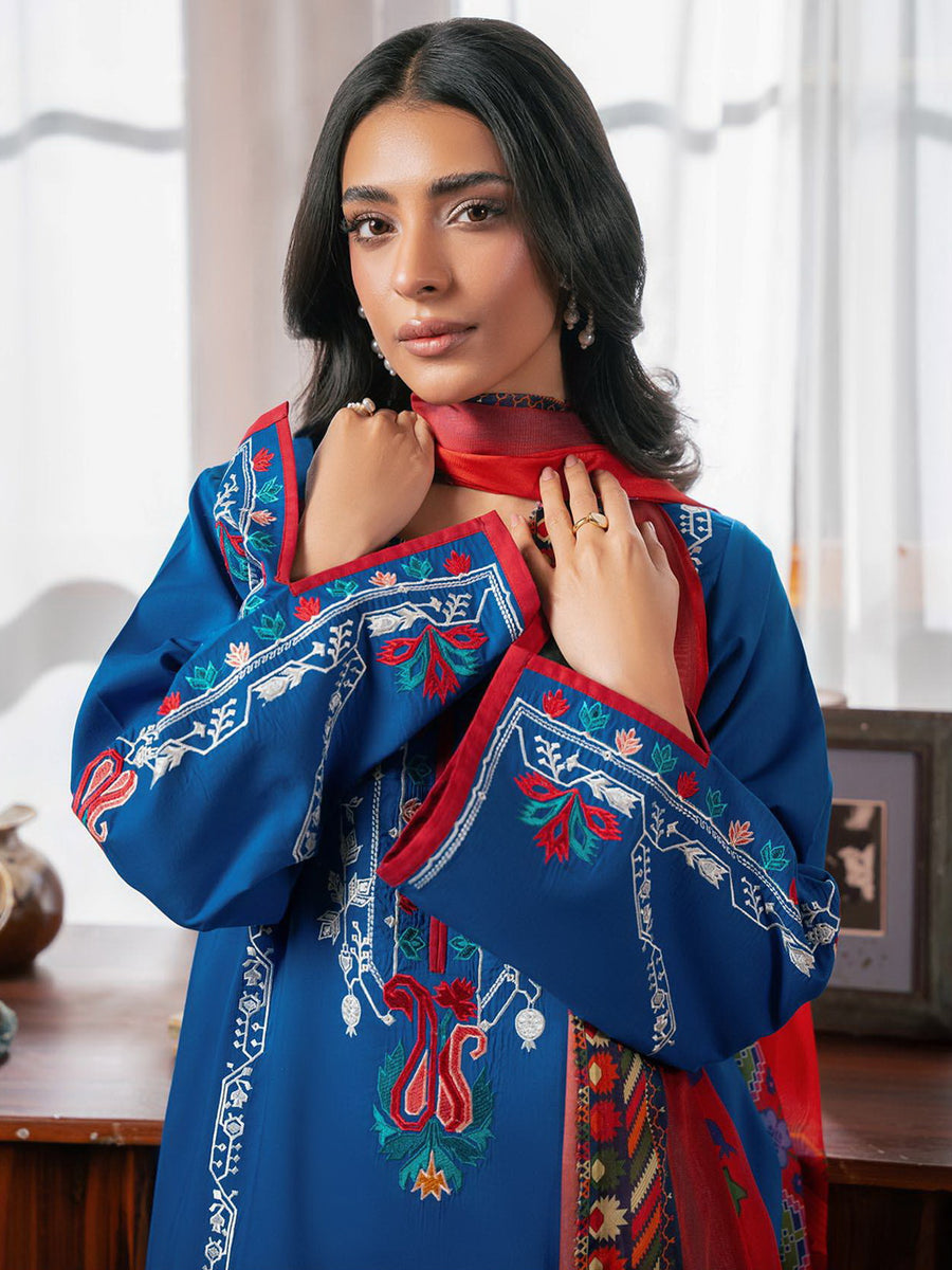 RajBari Parisa Premium Embroidered Lawn Unstitched 3Pc Suit D-09