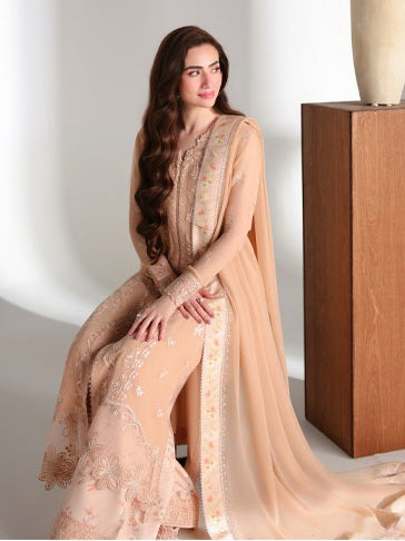Azure Ensembles Embroidered Chiffon Unstitched 3Pc Suit D-04 CREAM DREAM