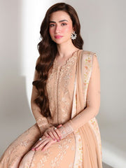 Azure Ensembles Embroidered Chiffon Unstitched 3Pc Suit D-04 CREAM DREAM