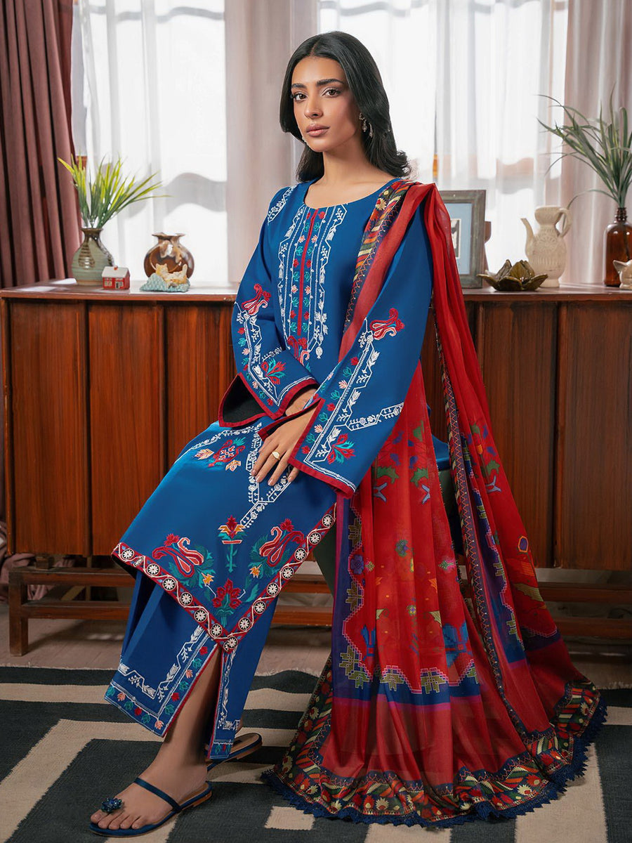 RajBari Parisa Premium Embroidered Lawn Unstitched 3Pc Suit D-09